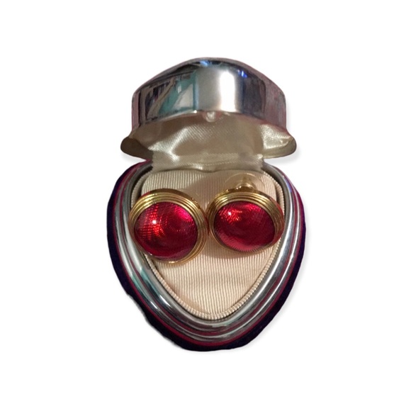 Vintage 1980s Edgar Berebi Gold finish earrings red enamel - Picture 9 of 10